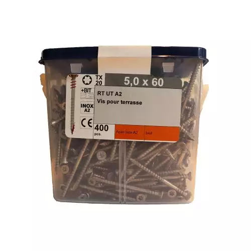 Vis terrasse bois inox a2 rtut tête fraisée - double filet tx20